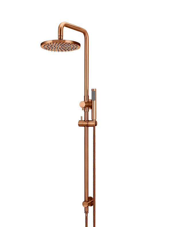 Meir Round Combination Shower Rail with 200mm Rose, Single-Function Hand Shower, Lustre Bronze