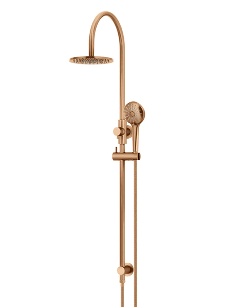 Meir Round Gooseneck Shower Set with 200mm Rose, Three-Function Hand Shower, Lustre Bronze