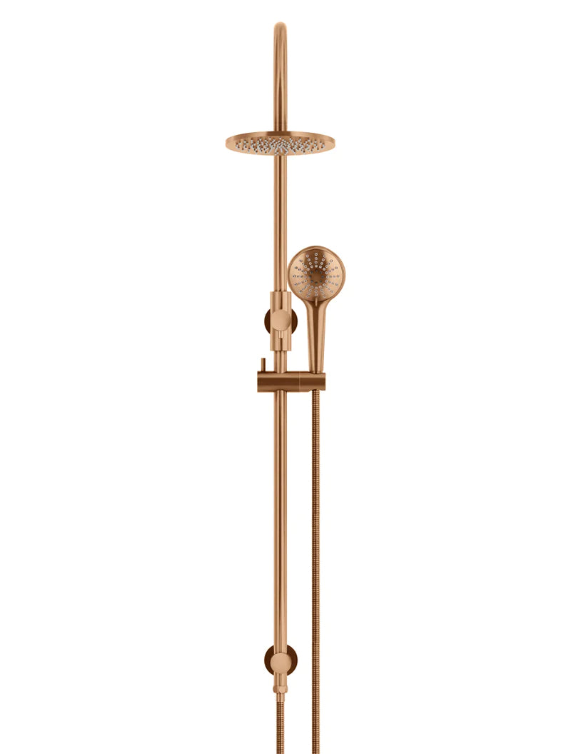Meir Round Gooseneck Shower Set with 200mm Rose, Three-Function Hand Shower, Lustre Bronze