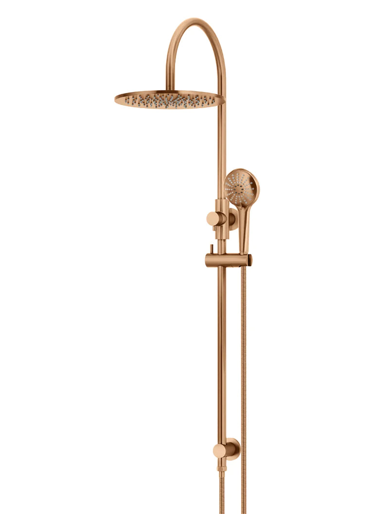 Meir Round Gooseneck Shower Set with 300mm Rose, Three-Function Hand Shower, Lustre Bronze
