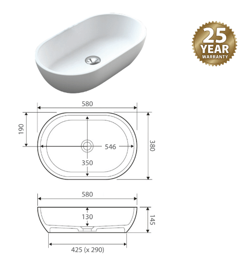 Fienza Nero Solid Surface Basin Matte White