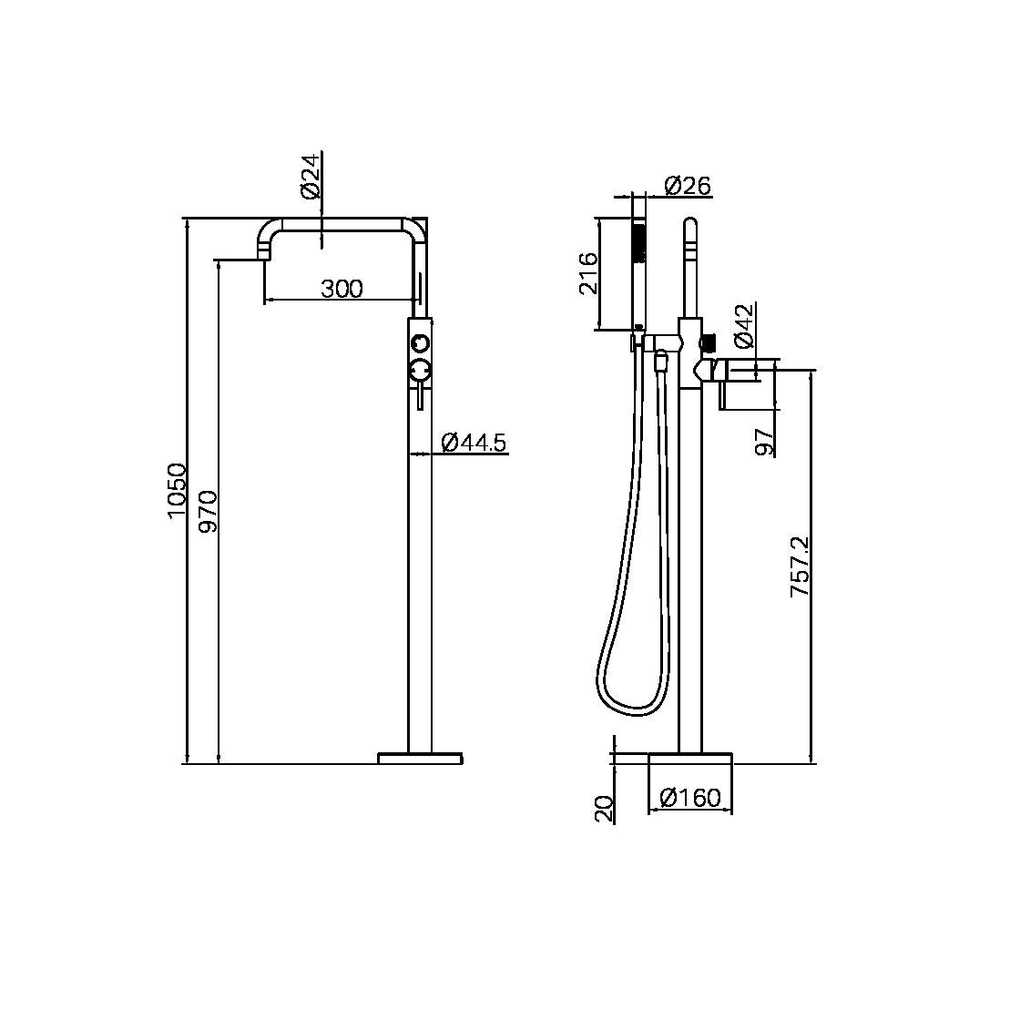 Nero Zen SS316L Freestanding Bath Mixer With Outdoor Shower Hose Brushed Bronze