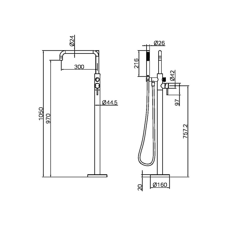 Nero Zen SS316L Freestanding Bath Mixer With Outdoor Shower Hose Brushed Bronze
