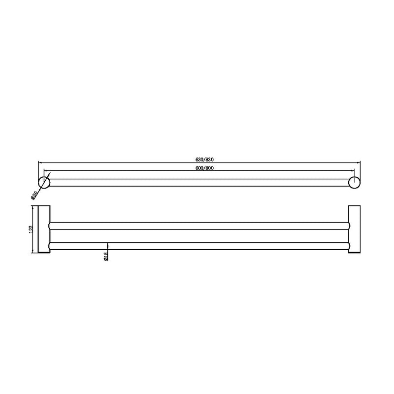 Nero Zen SS316L 600mm Double Towel Rail Brushed Bronze