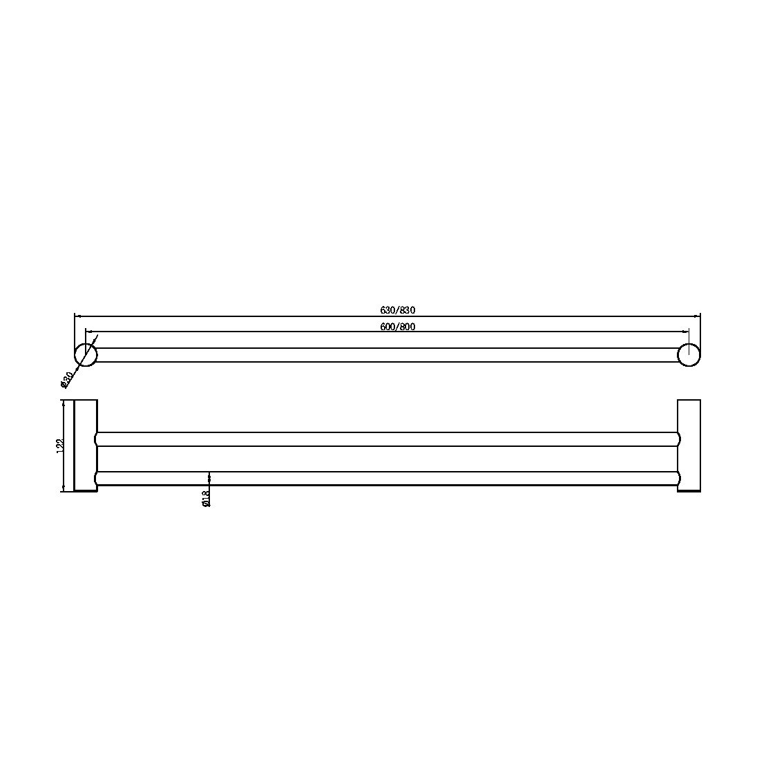 Nero Zen SS316L 800mm Double Towel Rail Brushed Gold