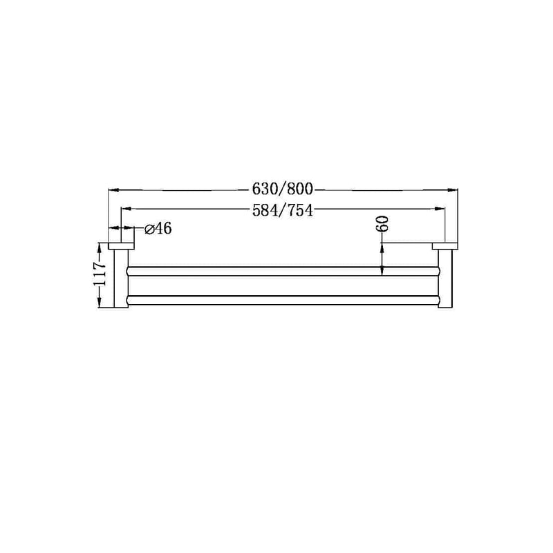 Nero MECCA DOUBLE TOWEL RAIL 600MM Brushed Nickel