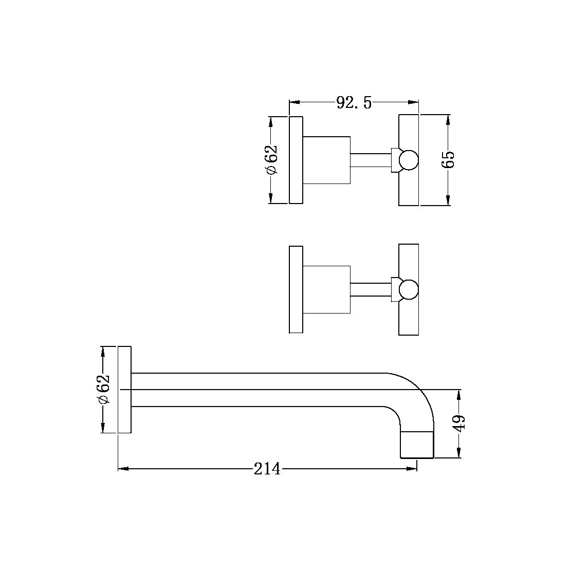 Nero X Plus Wall Basin Set 215mm Spout Brushed Gold
