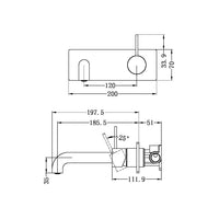 Nero Mecca Wall Basin Mixer Handle Up 185mm Spout - Brushed Nickel