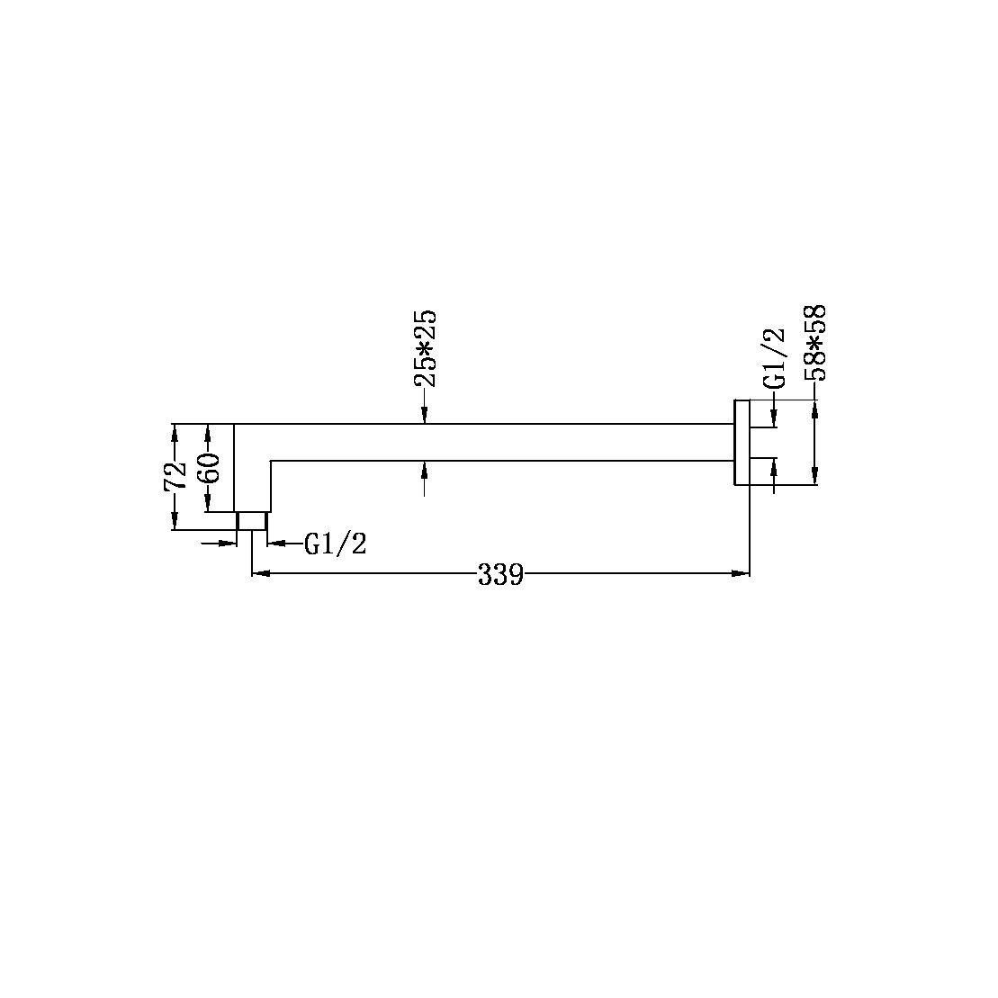 Nero Square Wall Shower Arm Brushed Nickel