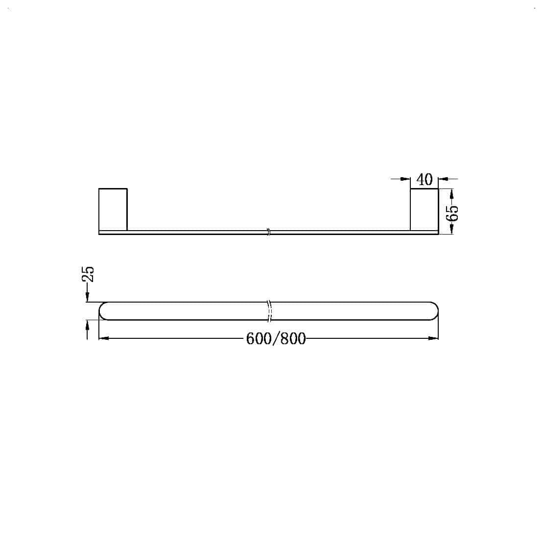 Nero Bianca Single Towel Rail 600mm Brushed Gold