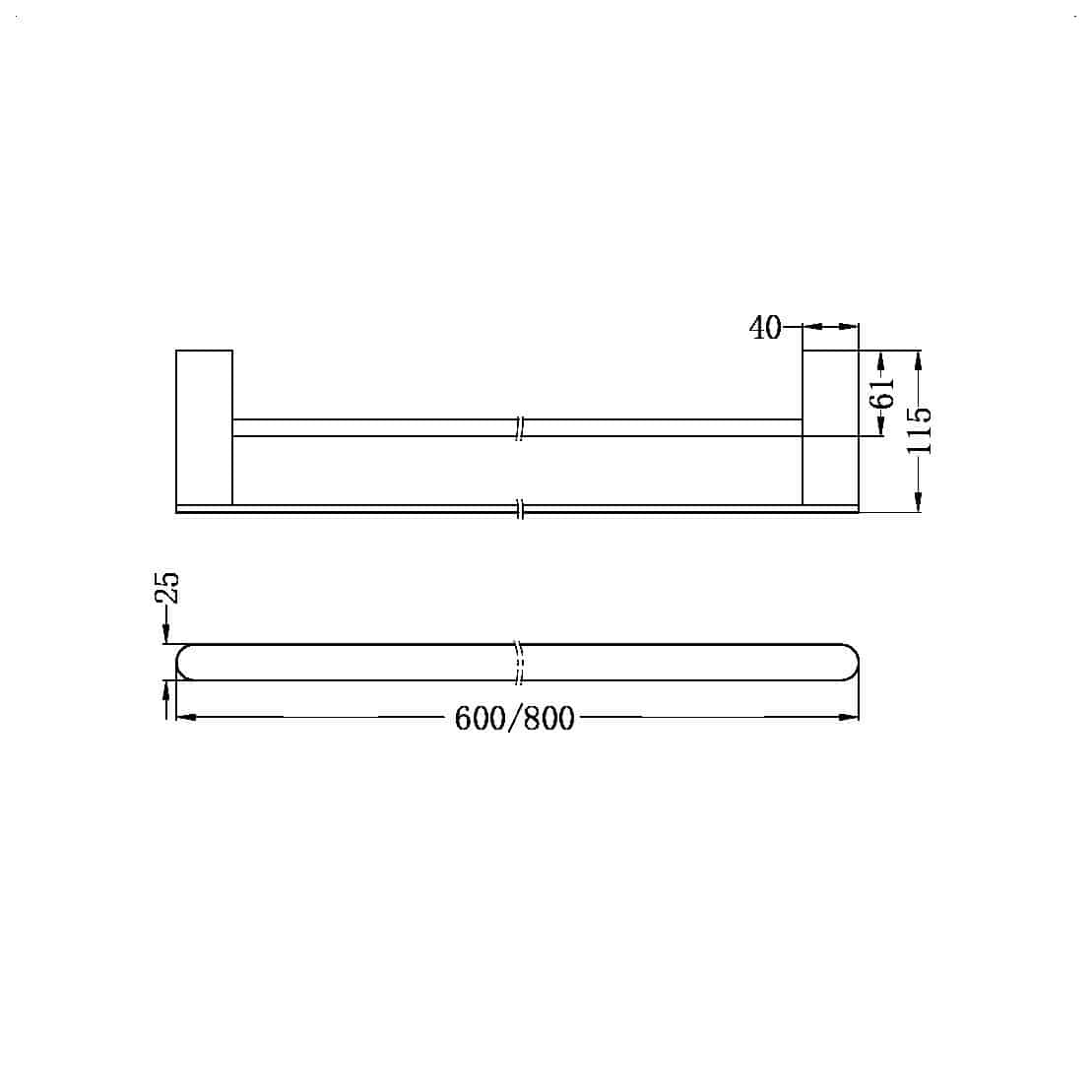 Nero Bianca Double Towel Rail 600mm Brushed Nickel