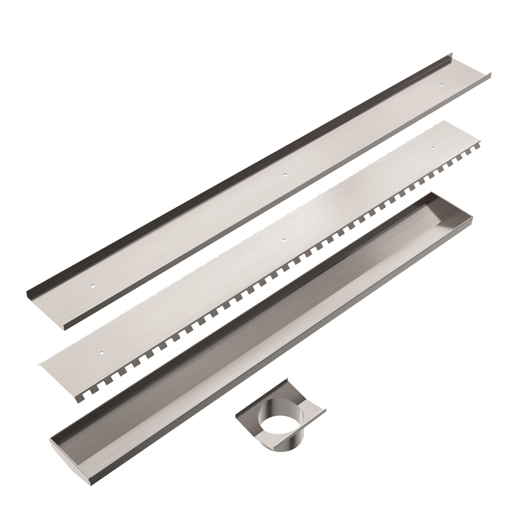 Nero TILE INSERT V CHANNEL FLOOR GRATE 50MM OUTLET Brushed Nickel