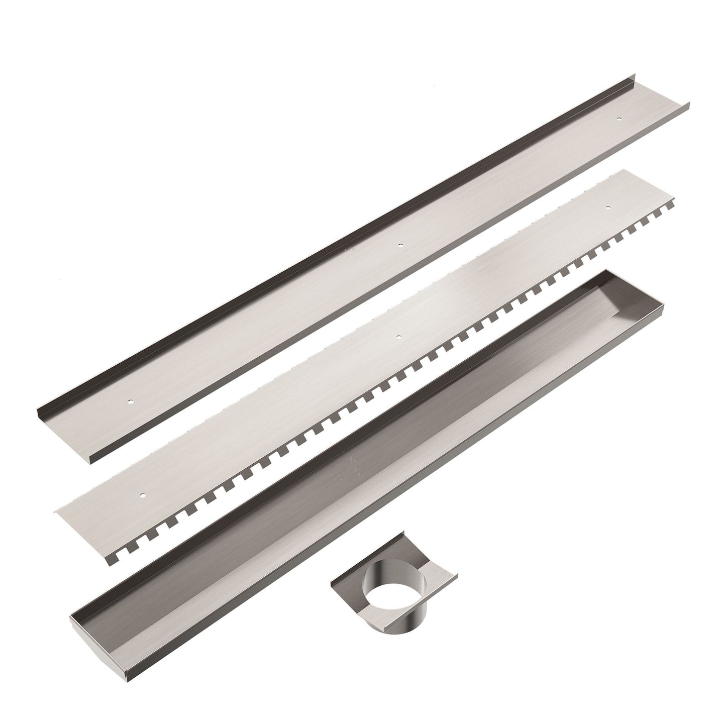 Nero TILE INSERT V CHANNEL FLOOR GRATE 50MM OUTLET Brushed Nickel