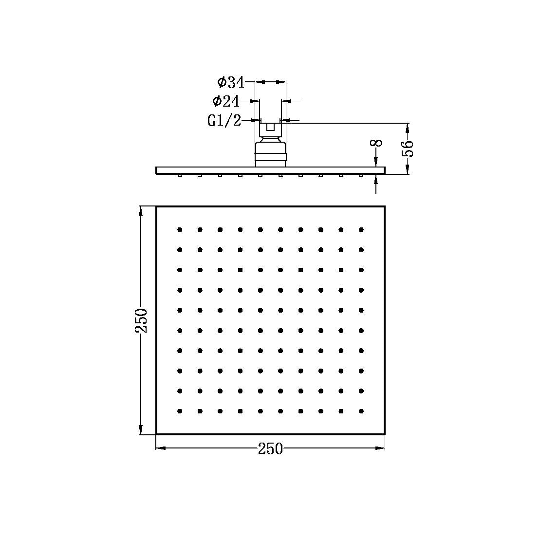 Nero Square Shower Head 250mm Chrome