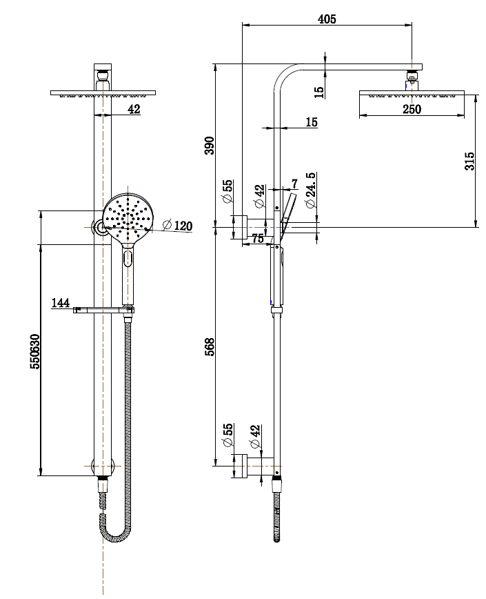 Modern National Nova Shower Column Set Gun Metal