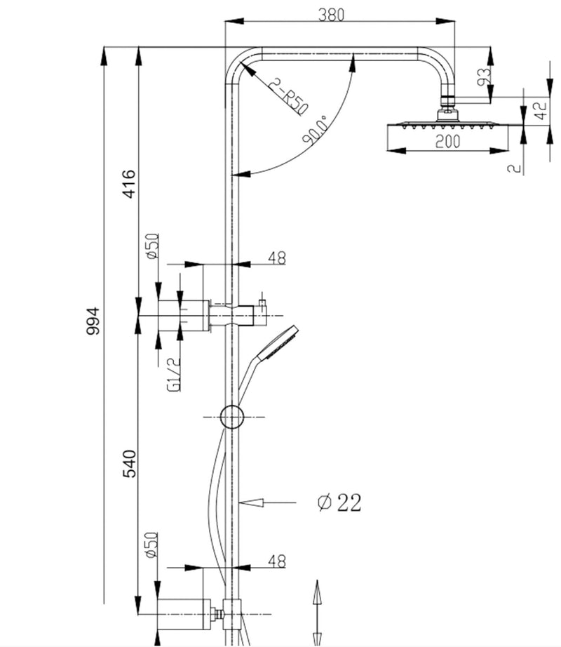 Ovia Brushed Gun Metal 2 in 1 Round Shower Station Single Hose