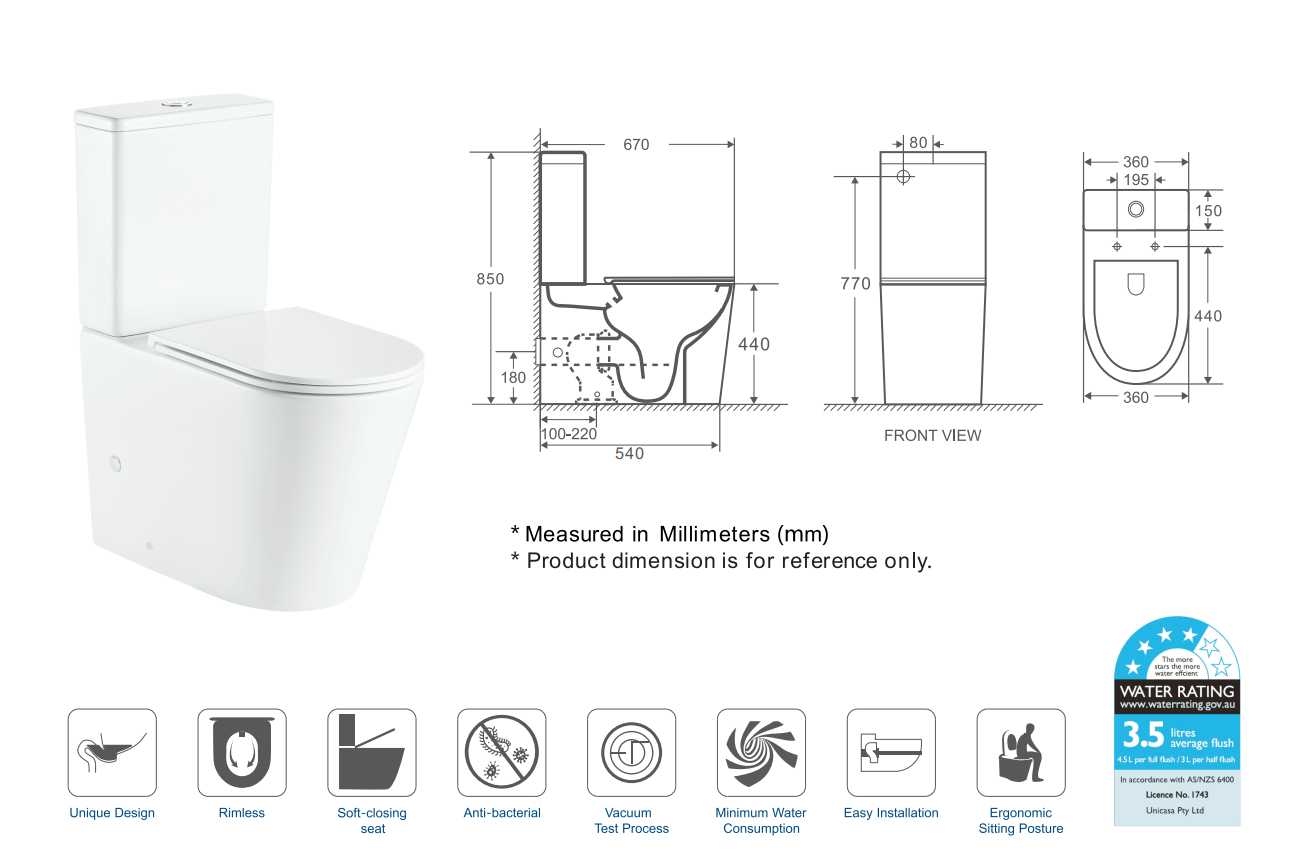 Mercio Oasis Rimless Back To Wall Matte Black Toilet Suite