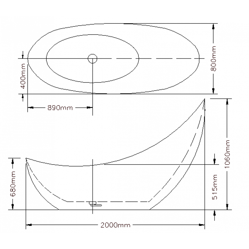 2000x800x1060mm Posh Oval Bathtub Freestanding Acrylic GLOSSY White Bath tub With Overflow