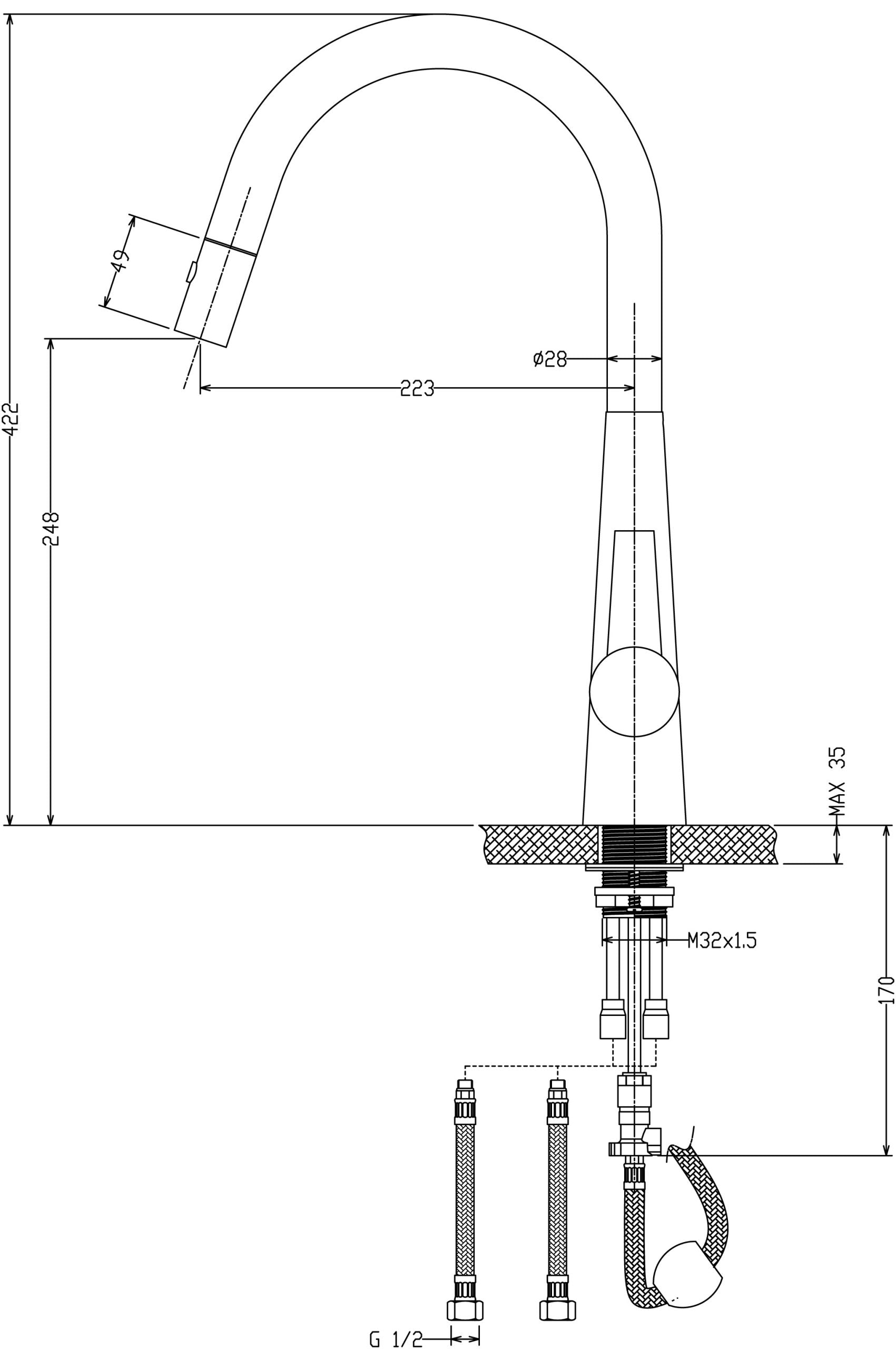 Otus Lux Pull Out Kitchen Mixer Brushed Nickel