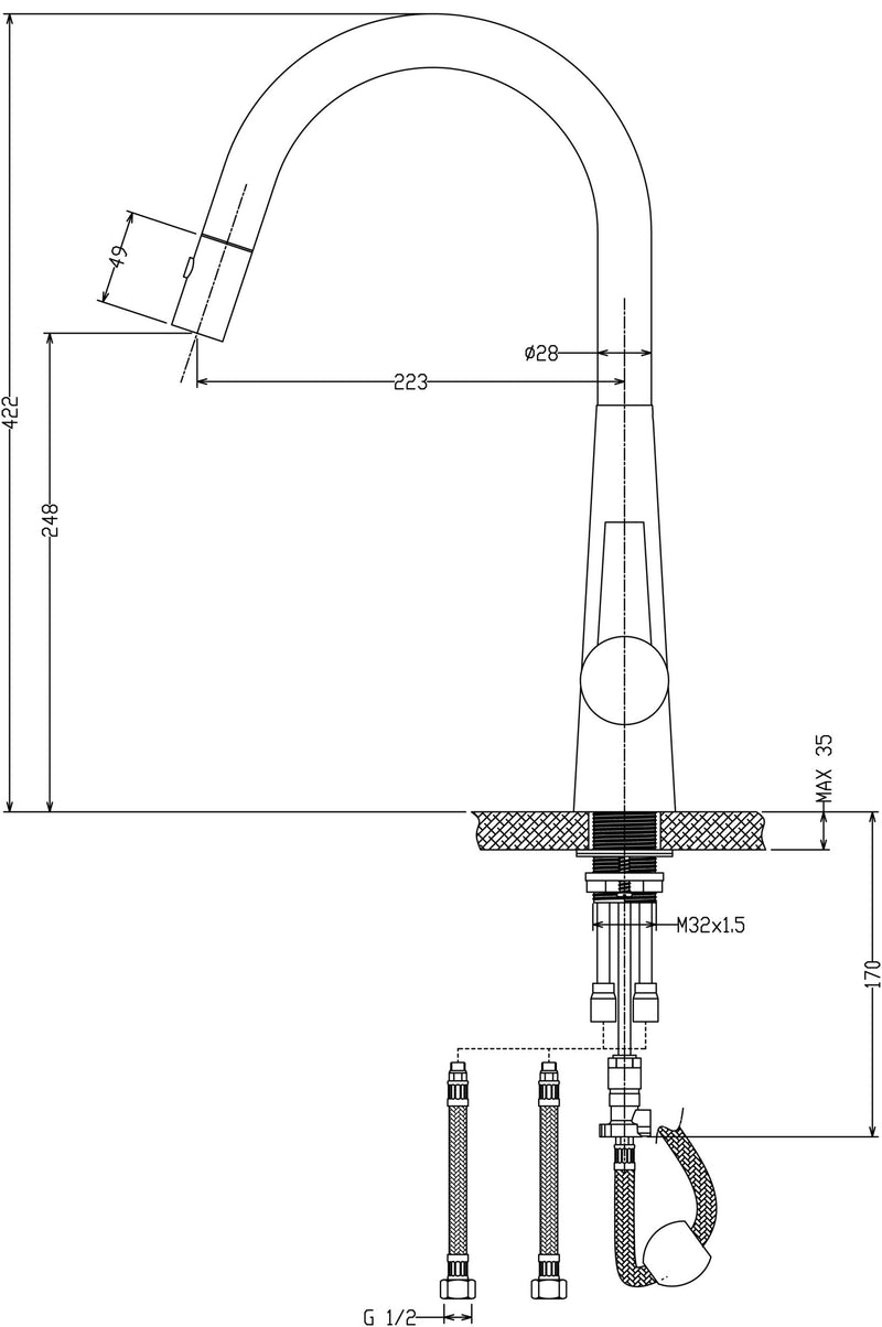 Otus Lux Pull Out Kitchen Mixer Brushed Nickel