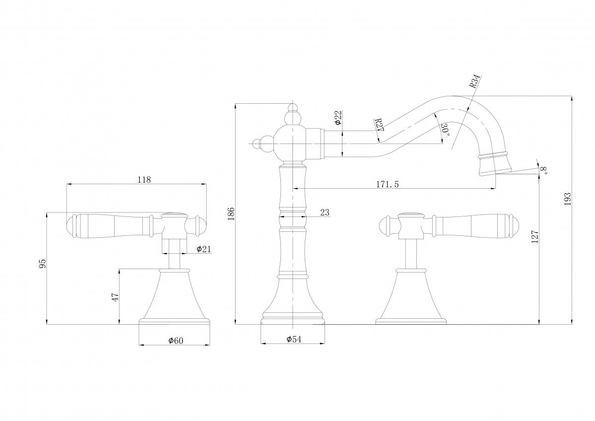 Ikon Clasico Basin Set Brass Handle Chrome - Clearance