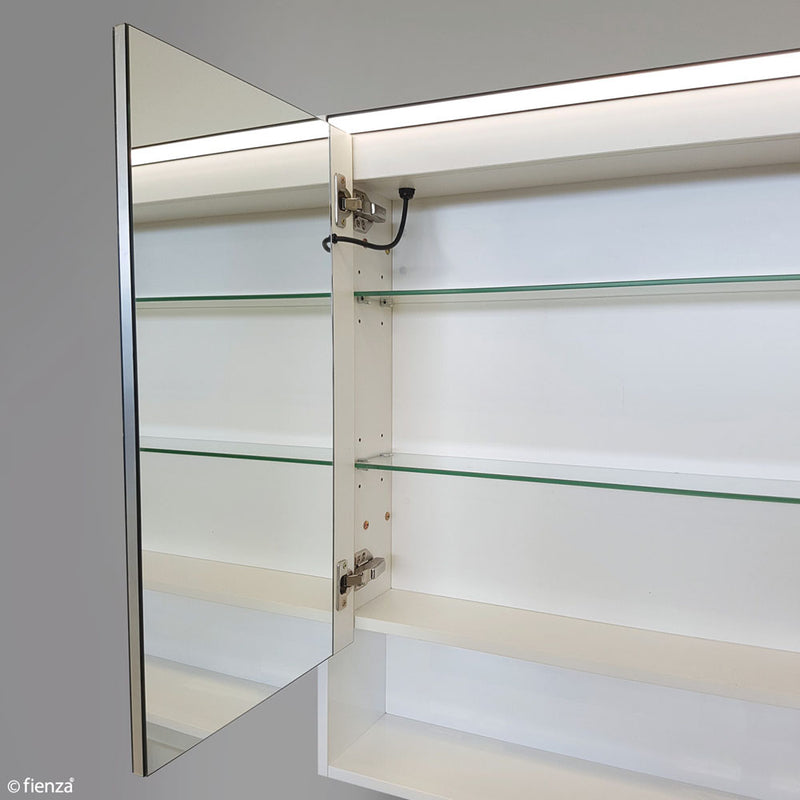 1200 LED Mirror Cabinet with Display Shelf, Gloss White