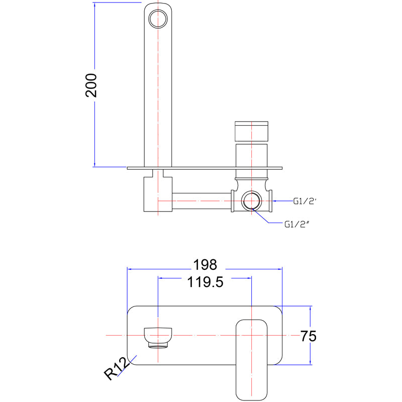 Eden Soft Square Wall Basin Mixer Matte Black
