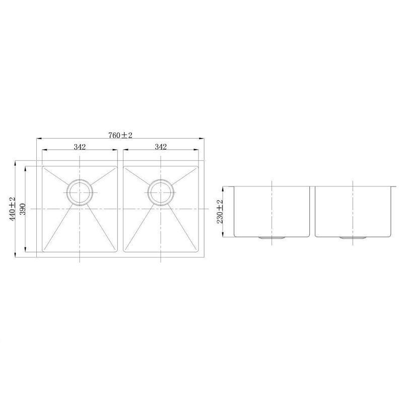 760 x 440 x 230 mm Black Double Bowl Kitchen Sink Handmade