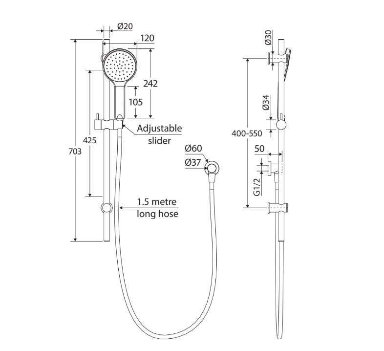 Fienza Kaya Rail Shower, Brushed Nickel