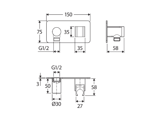Fienza Universal Hand Shower Bracket & Hose, Chrome