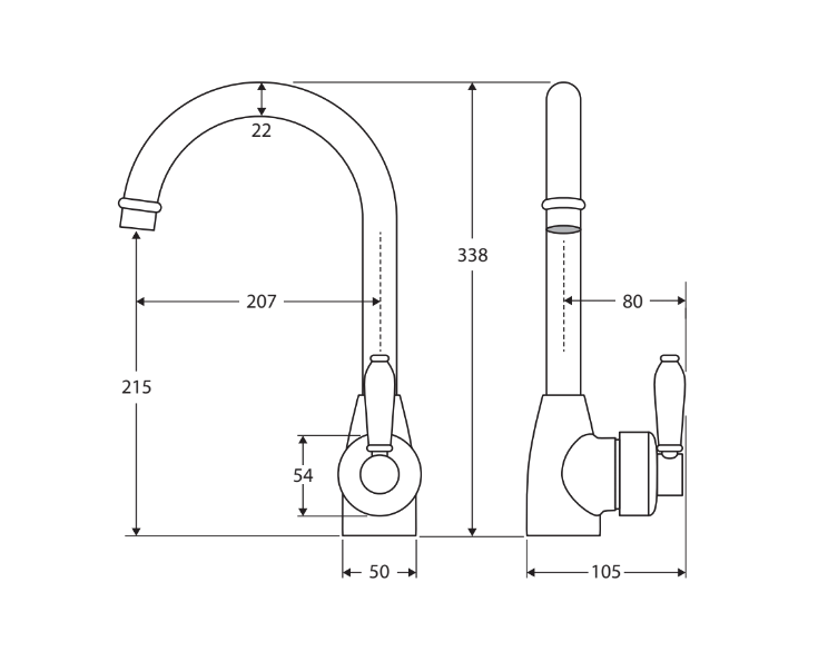 Fienza Eleanor Gooseneck Sink Mixer, Urban Brass / Ceramic
