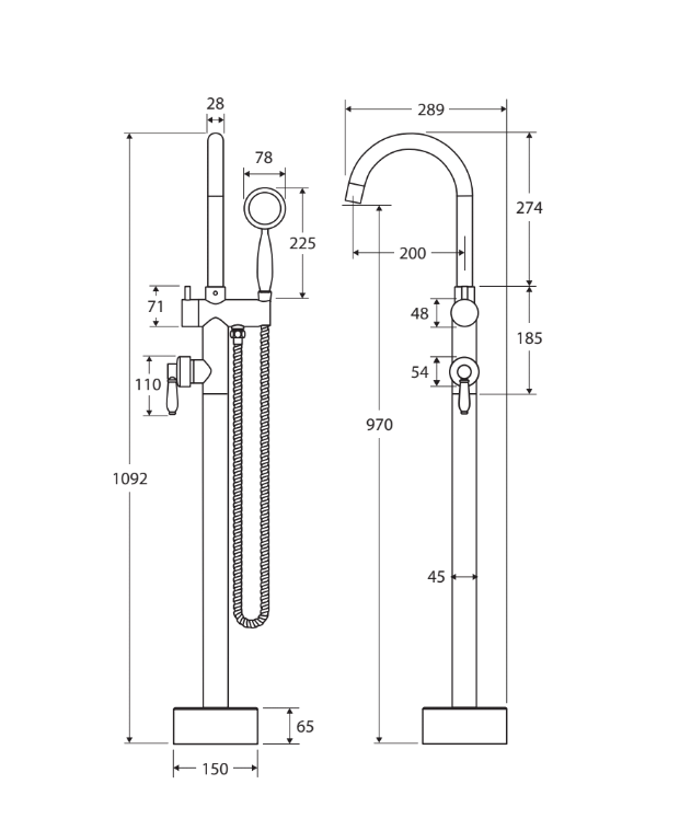 Fienza Eleanor Floor Mixer & Shower, Urban Brass / Ceramic