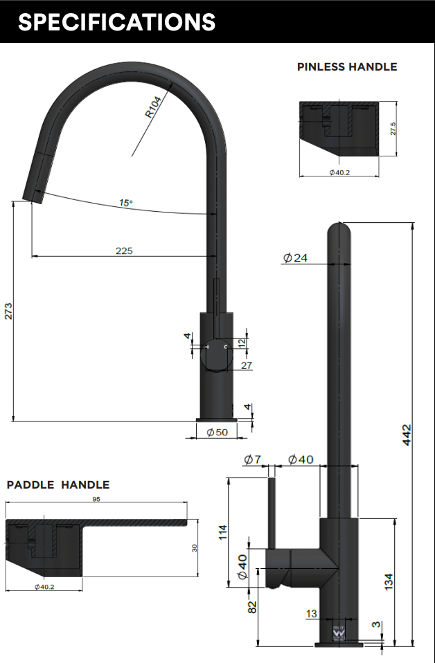 Meir Round Paddle Piccola Pull Out Kitchen Mixer Tap Matte Black