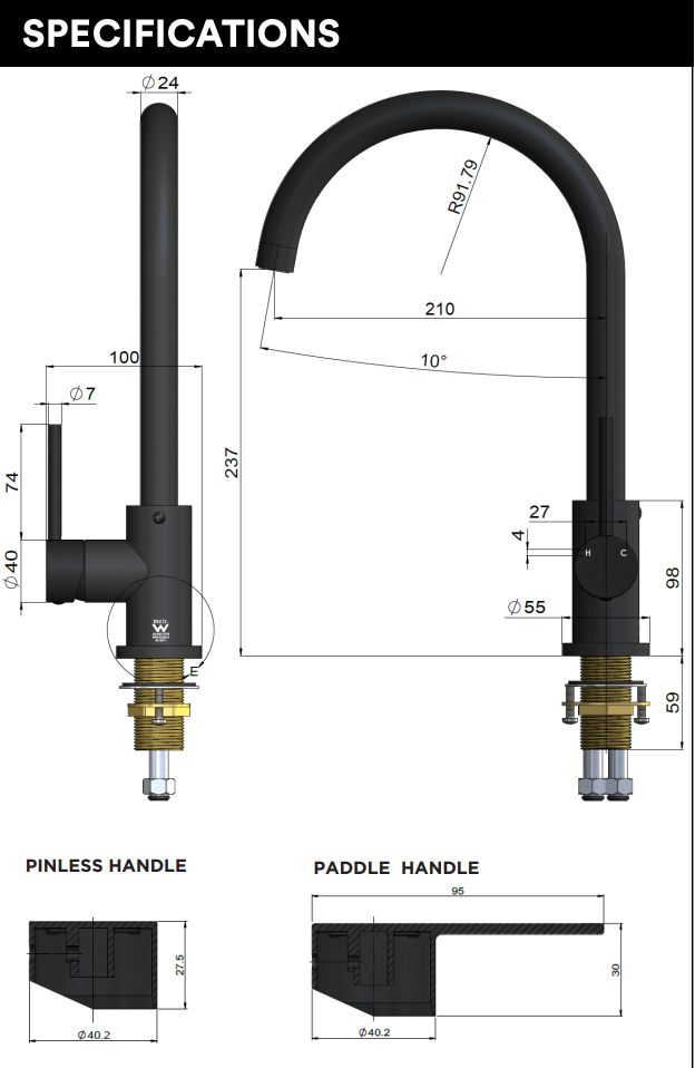 Meir Round Gooseneck Kitchen Mixer Tap with Paddle Handle Brushed Nickel