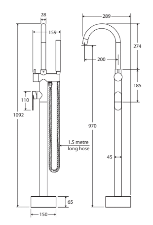 Fienza Empire Slim Floor Mounted Bath Mixer with Hand Shower Brushed Copper
