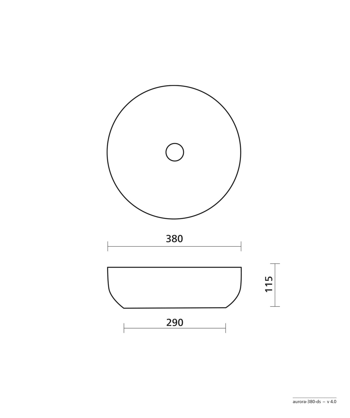Seima Aurora 380 basin dimension drawing