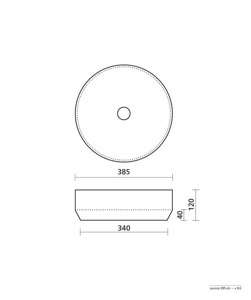 Seima Aurora 385 basin dimension drawing