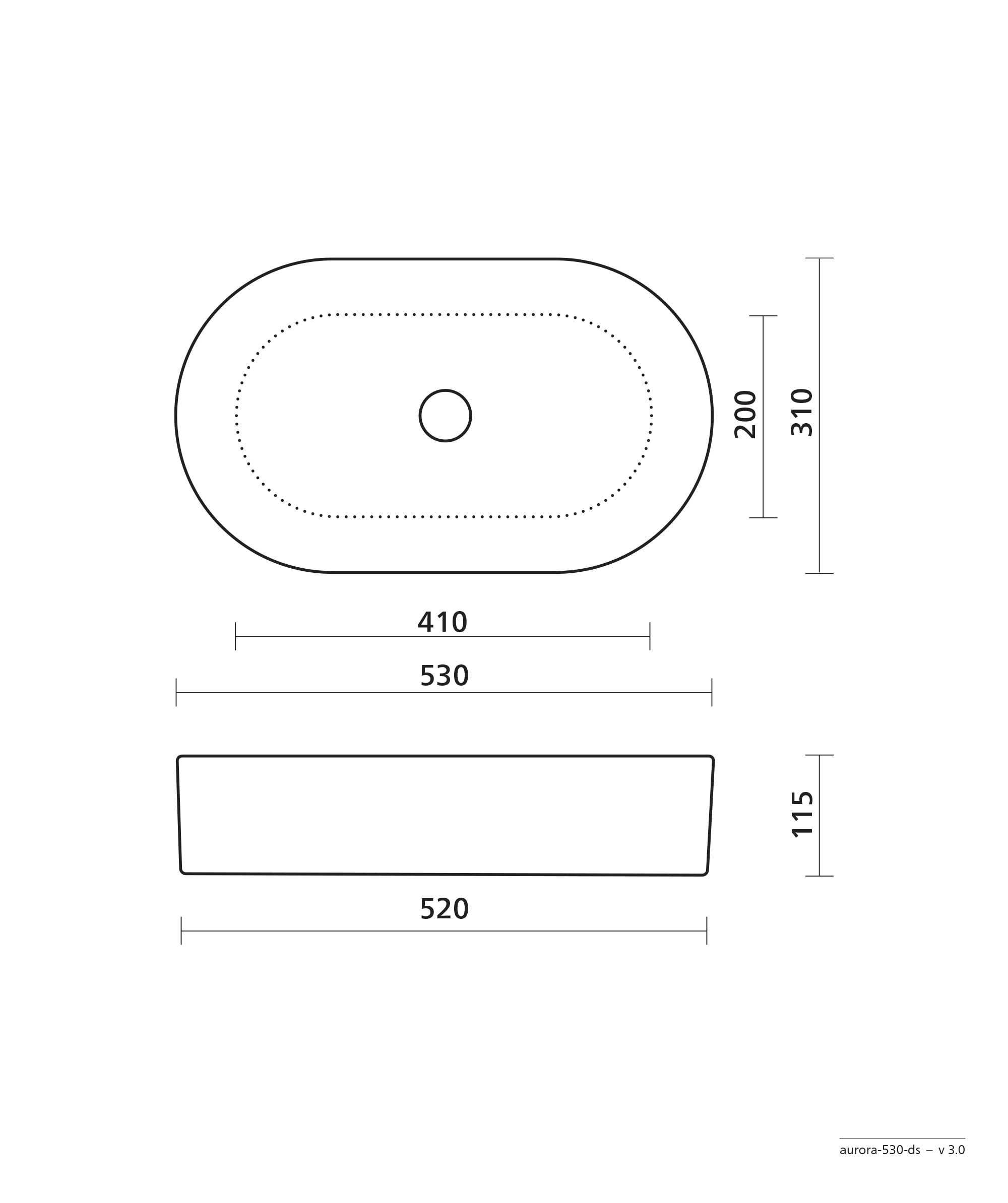 Seima Aurora 530 basin dimension drawing