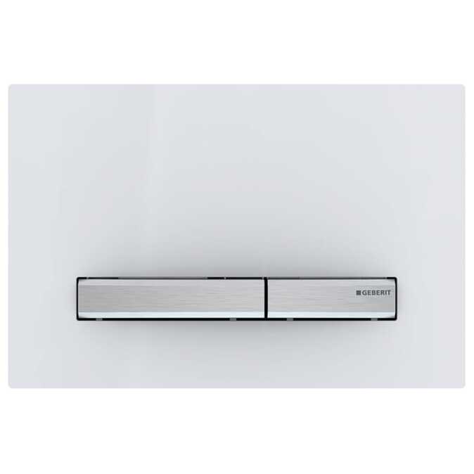 Geberit Toilet Cistern Push Wall Button White Glass Plate With Brushed Metal Button Sigma50KJ