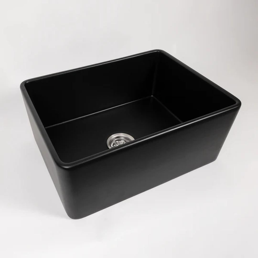 Ovia 610x459x254mm Fine Fireclay Butler Sink Single Bowl Farmhouse Kitchen Sink Matte Black