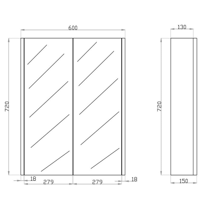 600Lx720Hx150Dmm Dark Grey Wood Grain PVC Filmed Shaving Cabinet