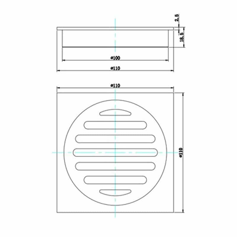 Square Chrome Brass Floor Waste Drain Shower Grate 110*110mm