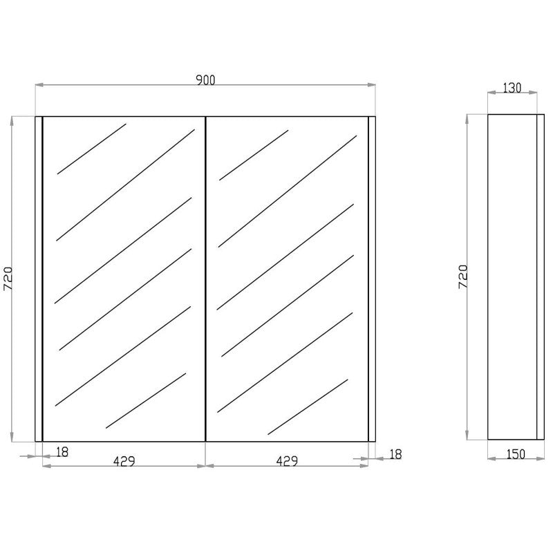 900Lx720Hx150Dmm Matt White PVC Filmed Shaving Cabinet With Copper Free Mirror Wall Hung