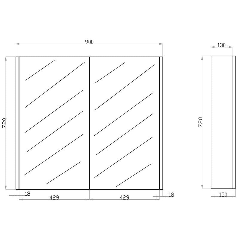 900Lx720Hx150Dmm White Oak Wood Grain PVC Filmed Shaving Cabinet Wall Hung