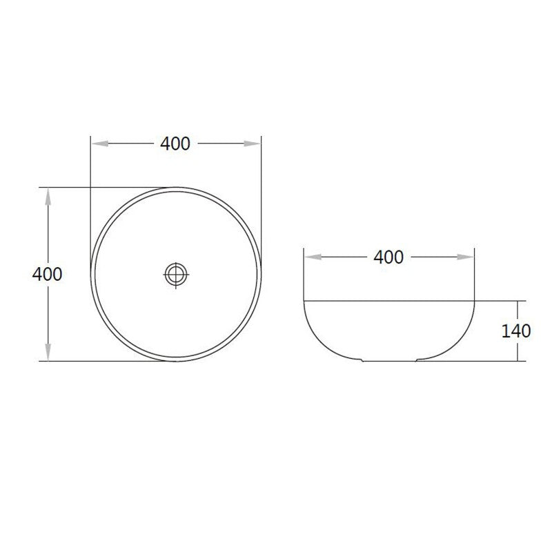 400*400*140mm Round Matt White Above Counter Ceramic Basin