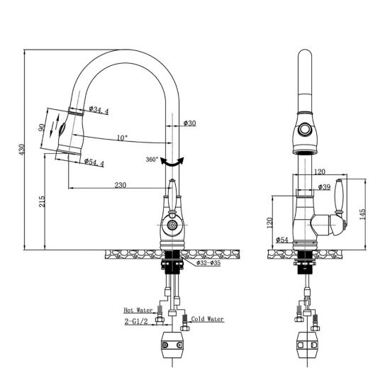 Aquaperla Euro Round Chrome Vintage 360° Swivel Pull Out Kitchen Sink Mixer Tap Solid Brass