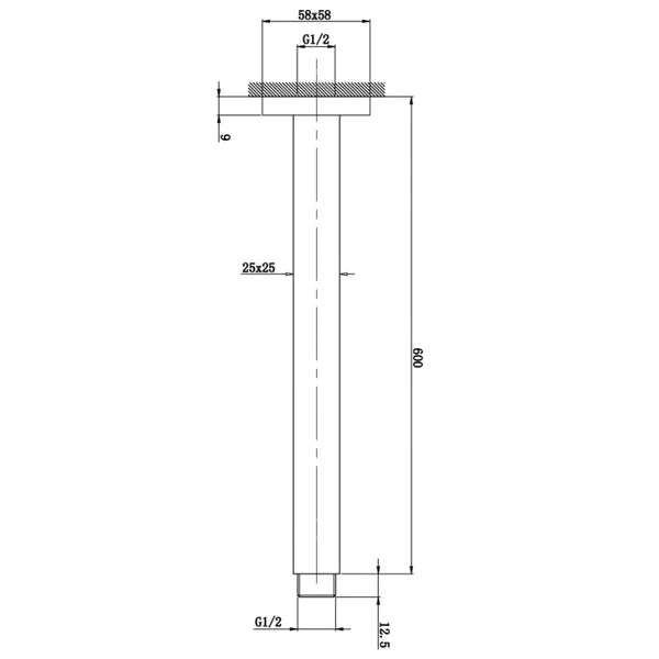 Aquaperla Square Aqua Black Ceiling Shower Arm 600mm
