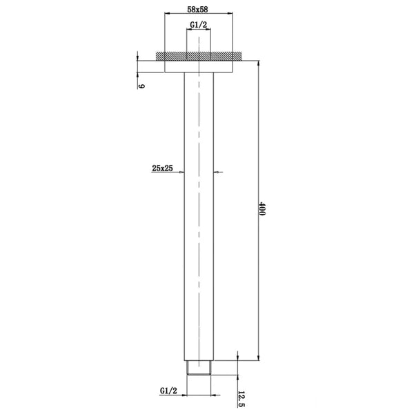 Aquaperla Square Aqua Black Ceiling Shower Arm 400mm