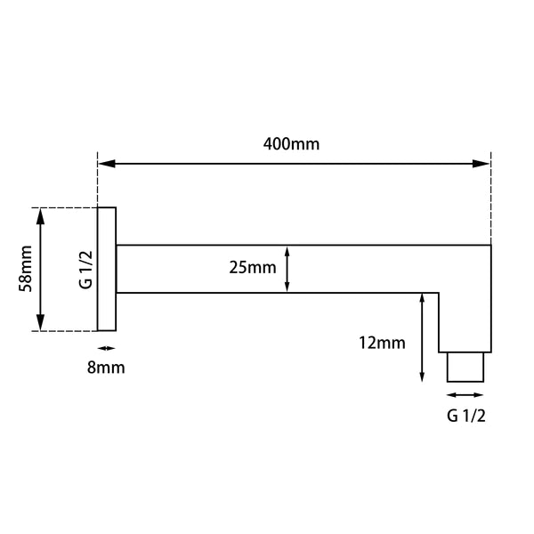 Aquaperla Square Aqua Black Wall Mounted Shower Arm 400mm