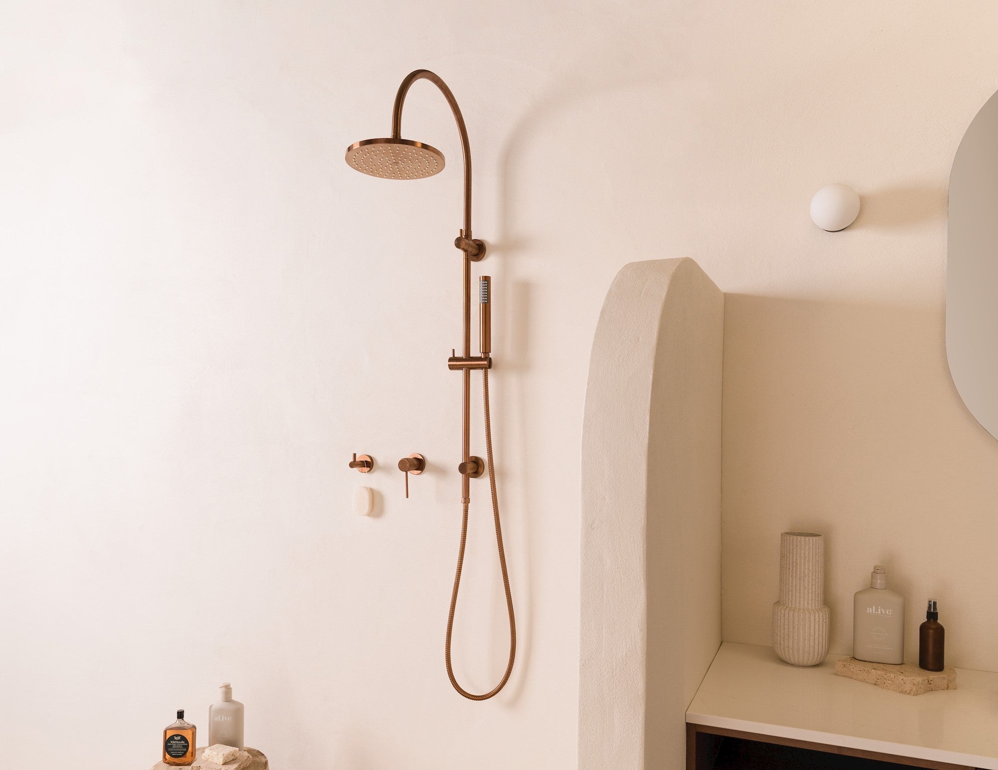 ADP Soul Gooseneck Twin Shower Set Brushed Copper
